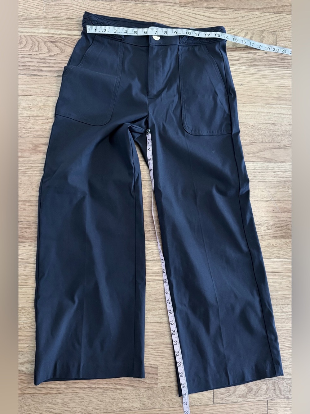 Jules & Leopold Dark Navy Blue Wide-Leg Stretch Cropped Pants with Braided Waist - Picture 5 of 13